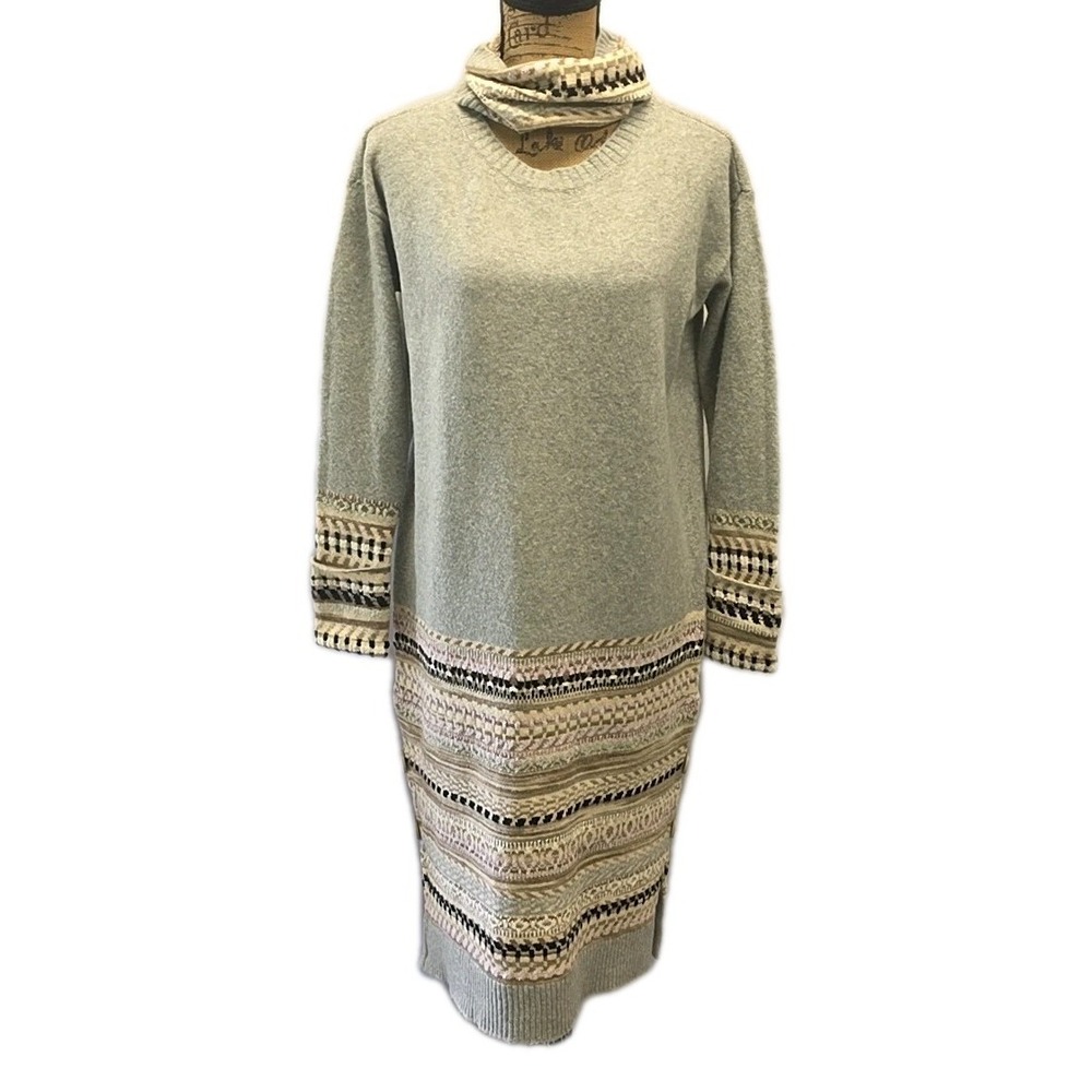 Daily Practice Sweater Dress Gray Fair Isle Cowl Neck sz XXS Nordic Cozy